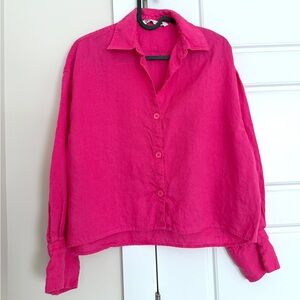 Zara Bright Pink Button-Front Linen Shirt